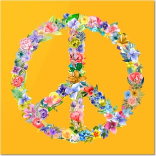 Peace Sign (Watercolor Flower Wreath) Posters and Art